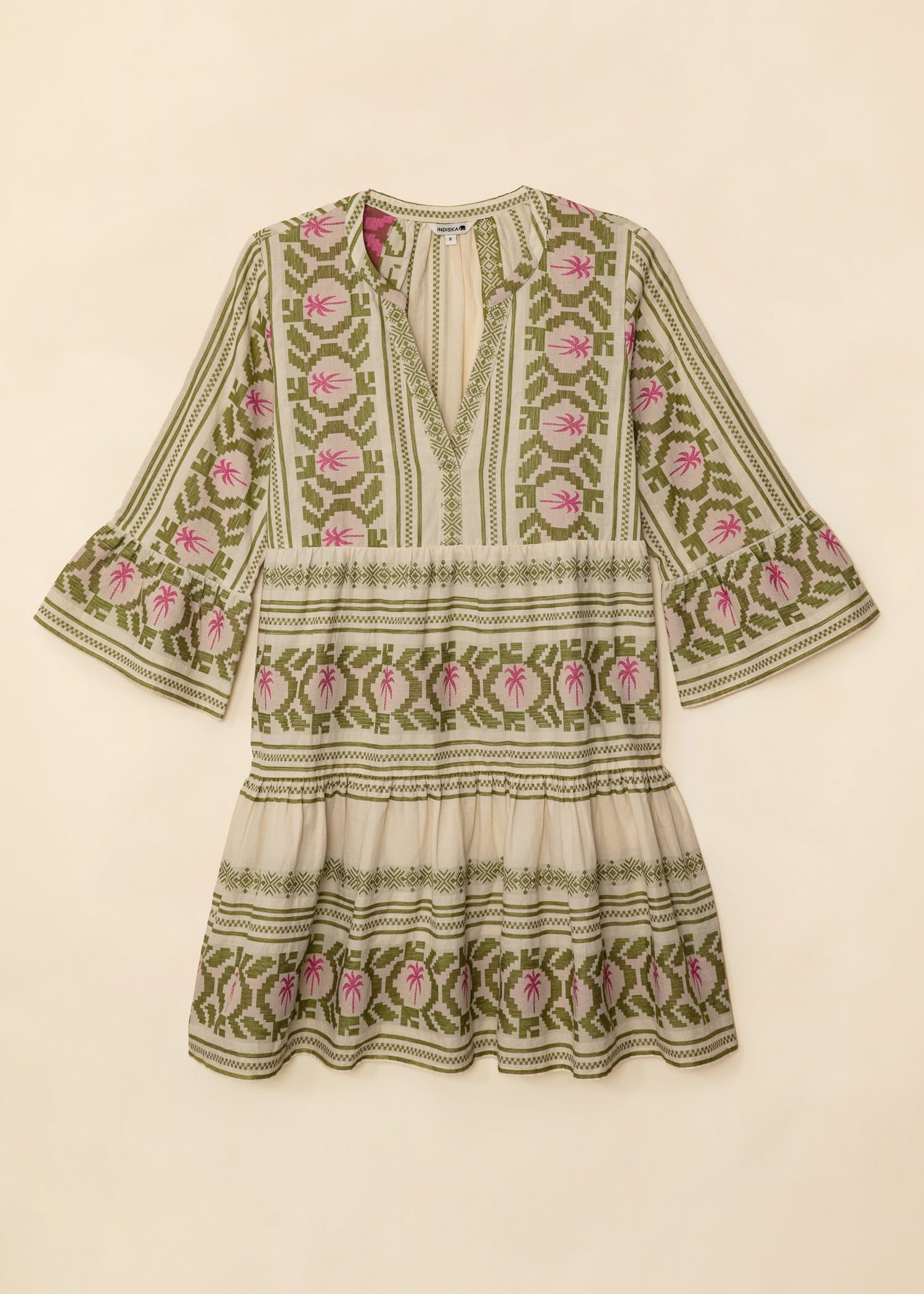 YOLANA Lyhyt jakardikankainen tunika - Vihreä 1 - Indiska