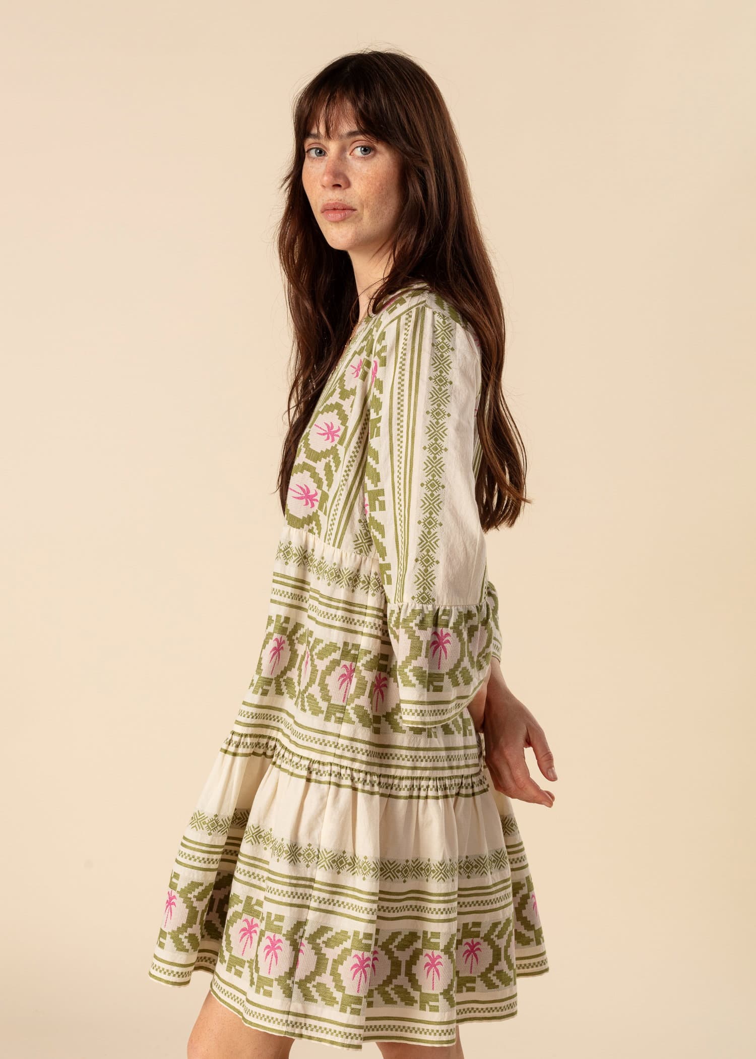 YOLANA Grön jacquard-vävd tunika - Grön 1 - Indiska