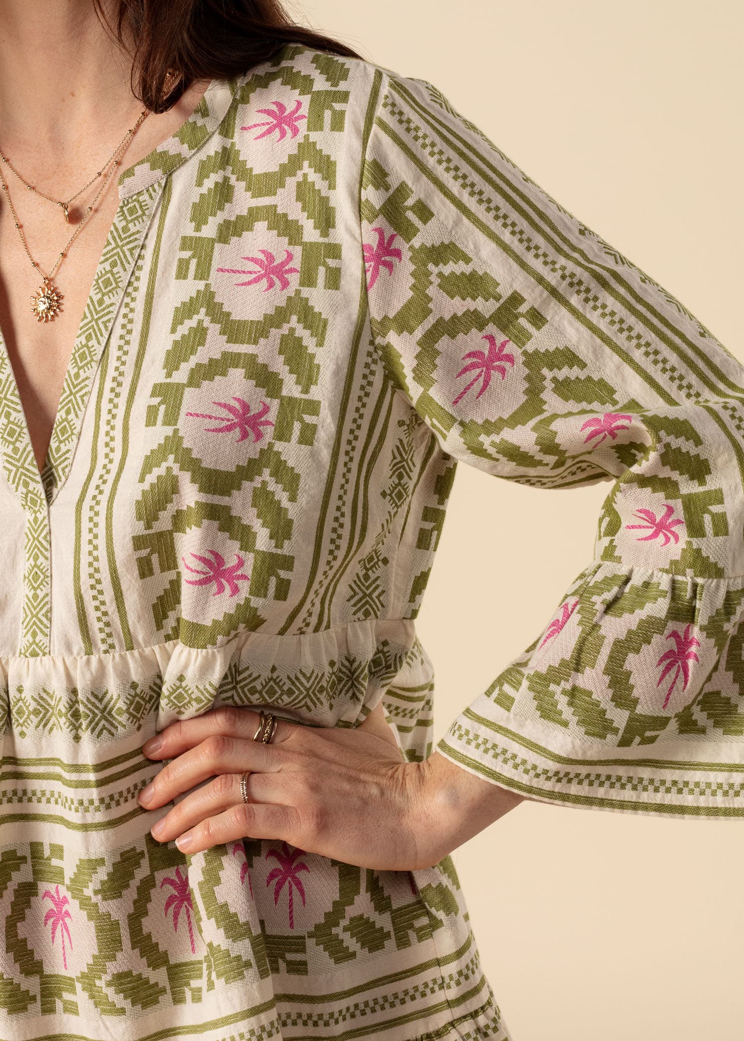 YOLANA Grön jacquard-vävd tunika - Grön 2 - Indiska
