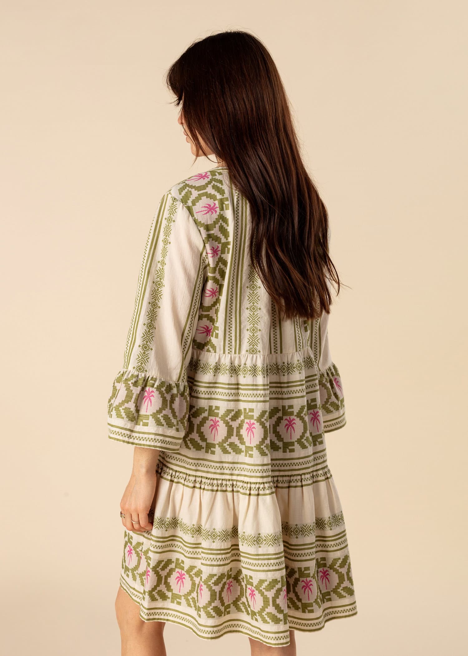 YOLANA Grön jacquard-vävd tunika - Grön 3 - Indiska