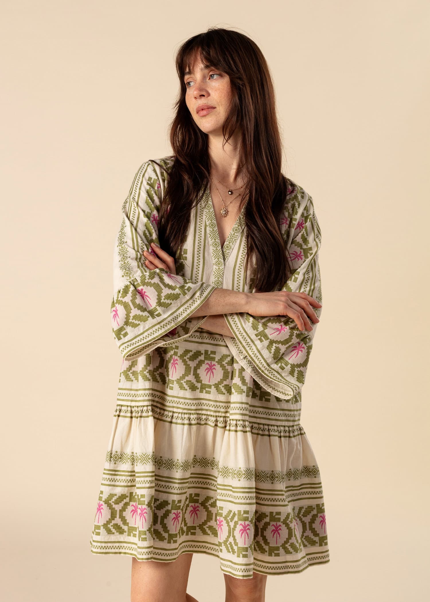 YOLANA Grön jacquard-vävd tunika - Grön 4 - Indiska