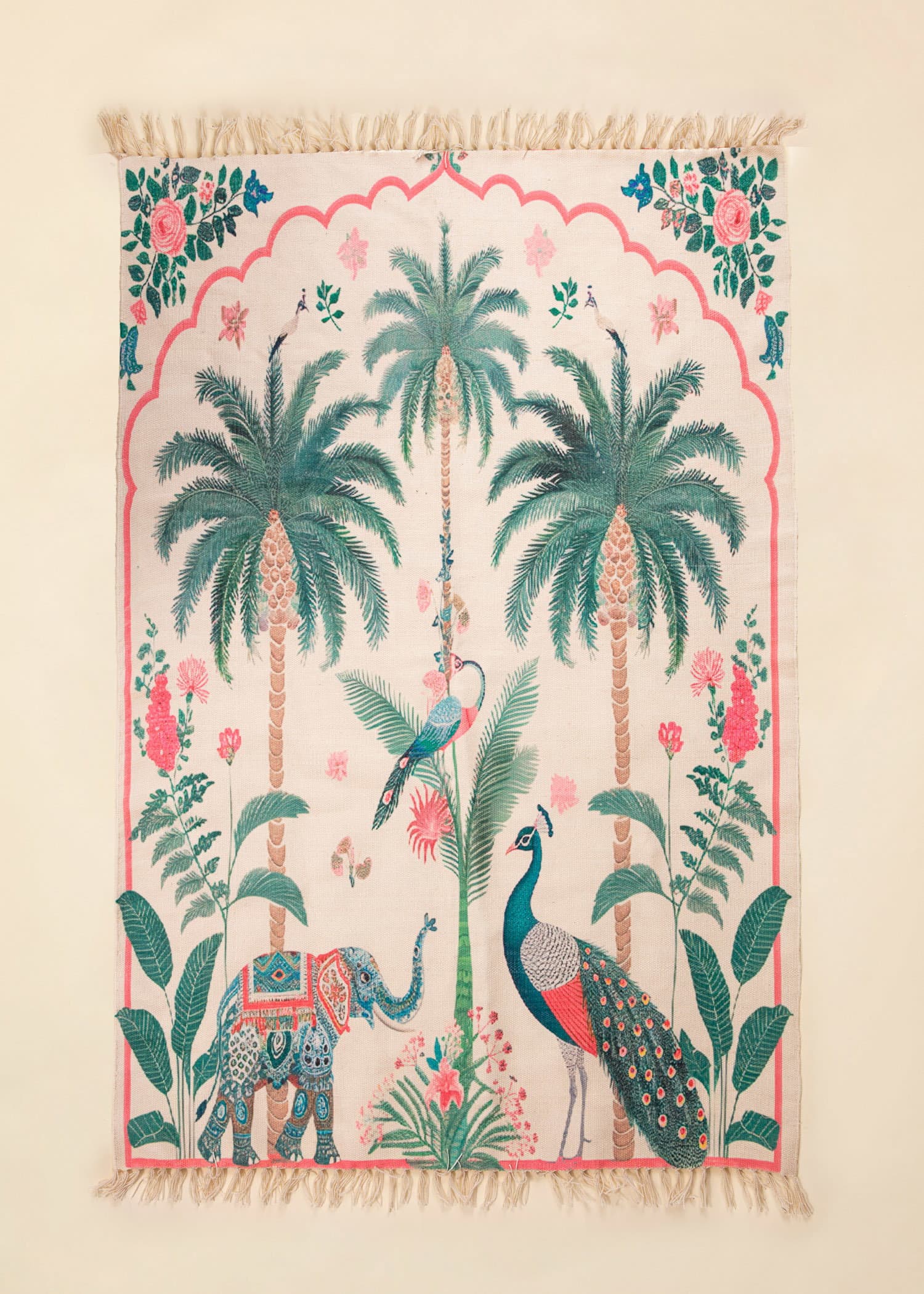Palm Mönstrad matta - Påfågel, 120x180 cm - Grön 1 - Indiska