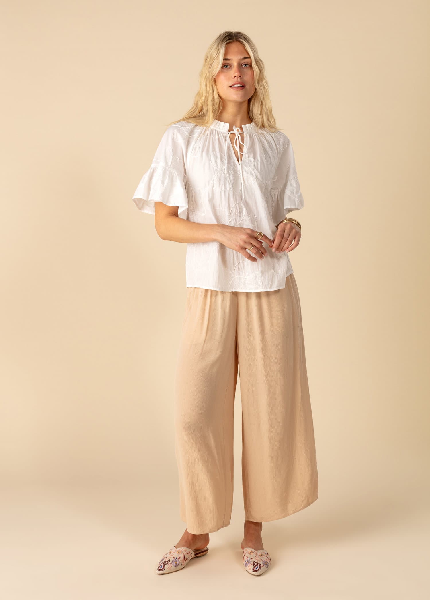 ELSIE Brede ankelbukser - Beige 1 - Indiska