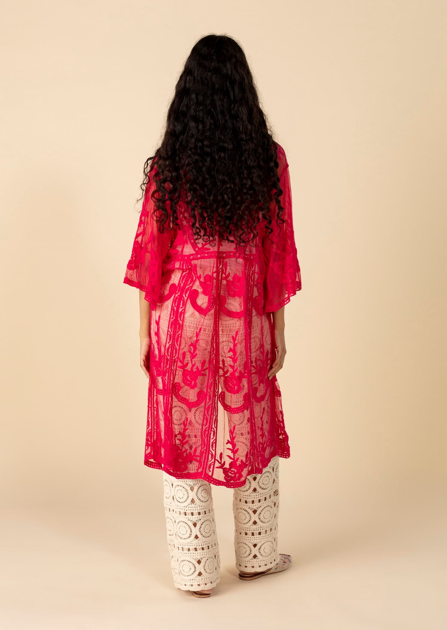 SARAH Brodert kimono - Rød 3 - Indiska