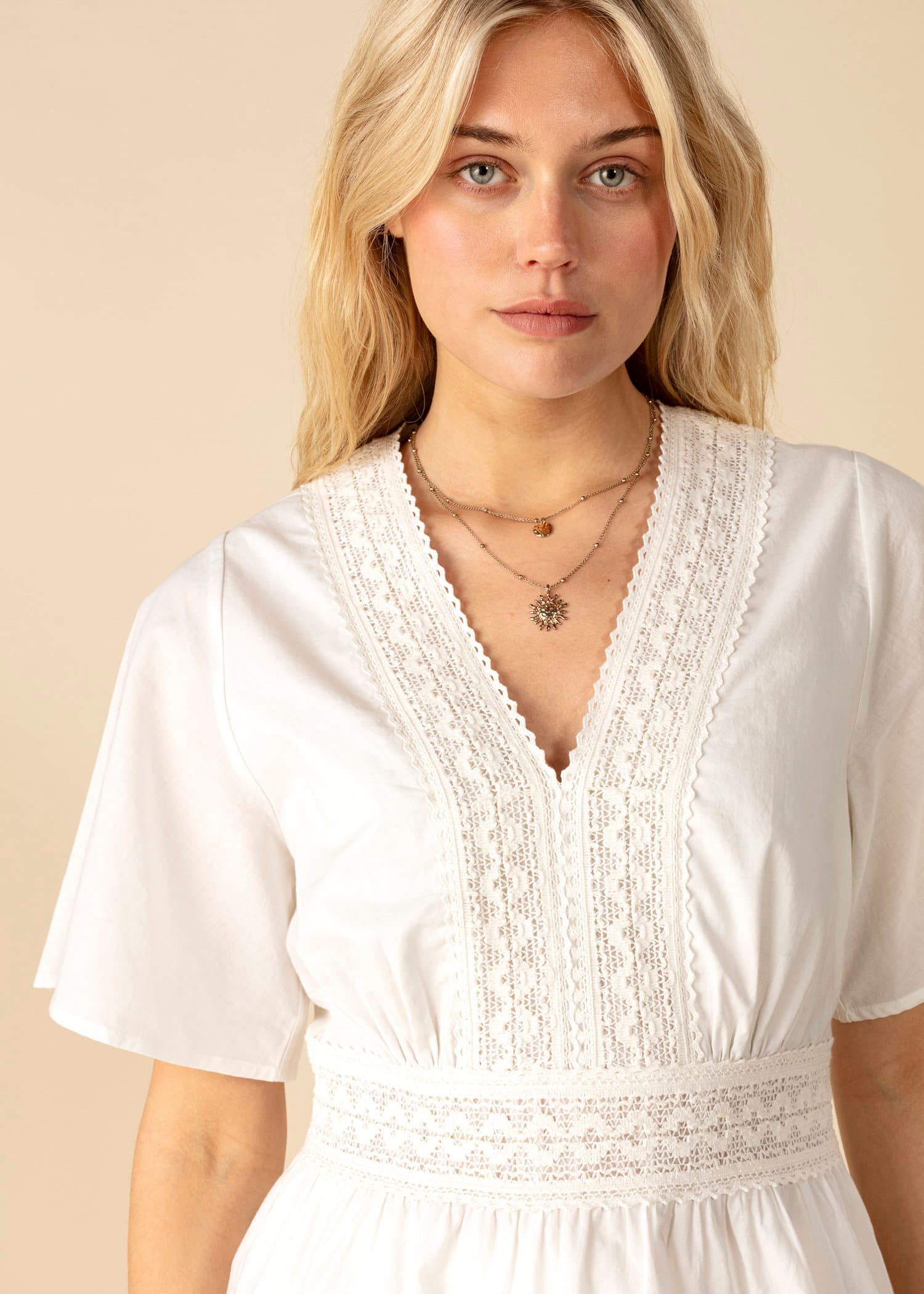 DANIELLA Bluse i bomullsblonder - Hvit 2 - Indiska