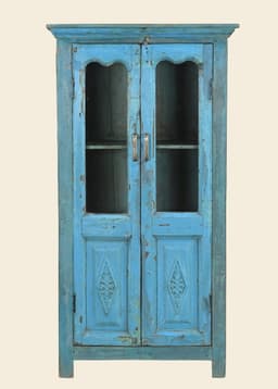 260291 VINTAGE WOOD GLASS ALMIRAH - TEAL