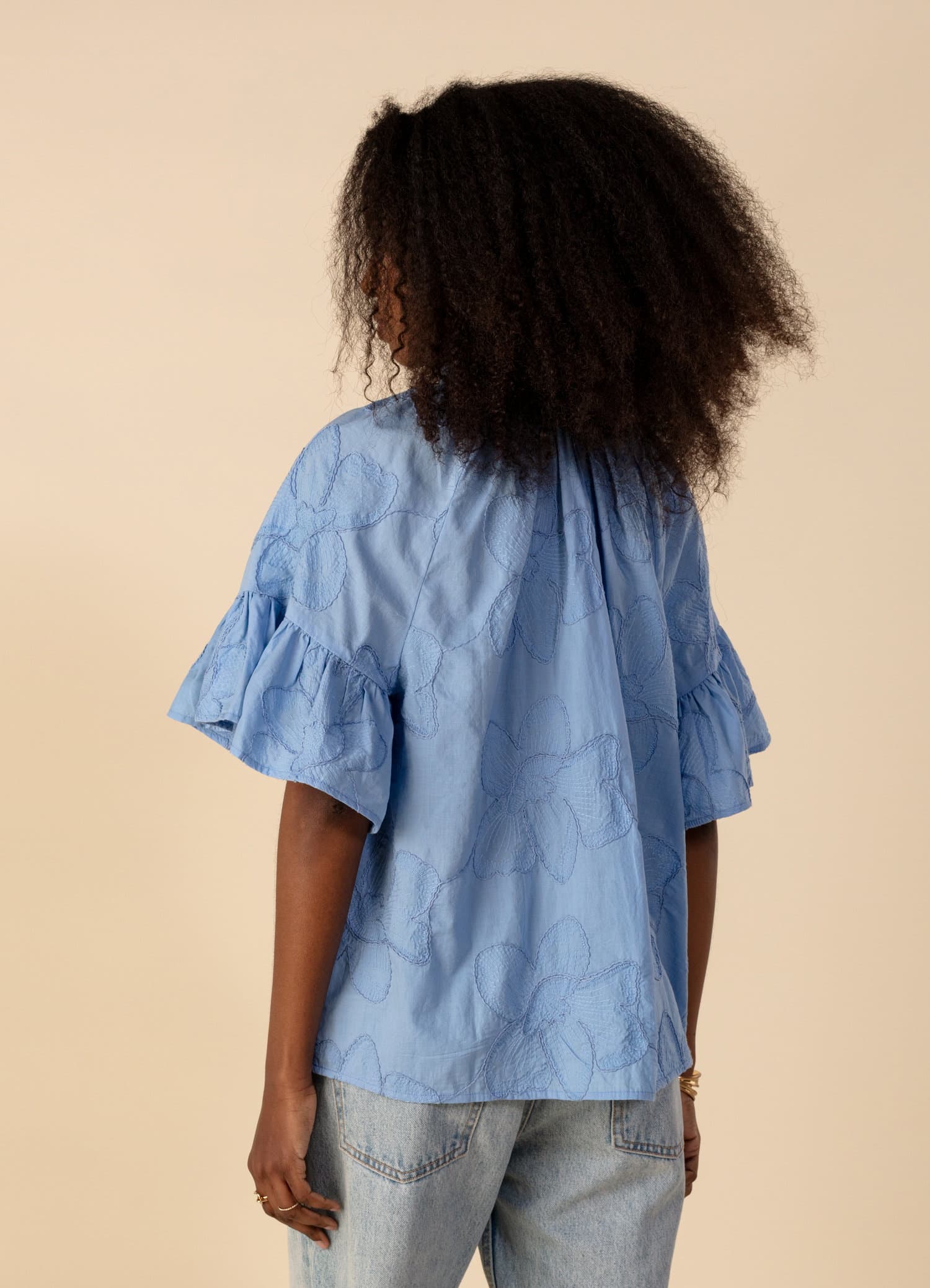 SUMAN Blå brodert bluse - Blå 4 - Indiska