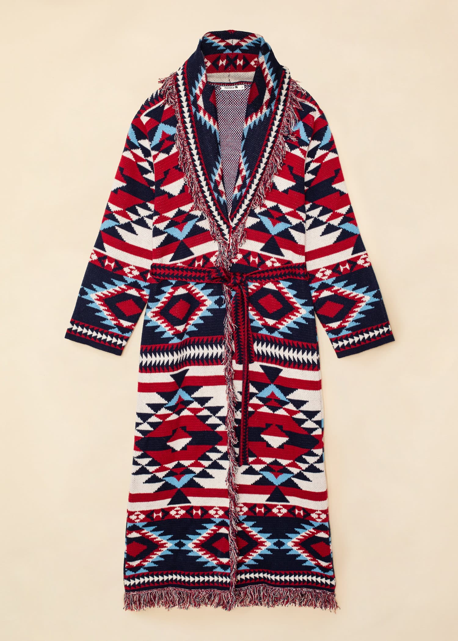 IKAT Lang jacquardstrikket cardigan - Blå 1 - Indiska