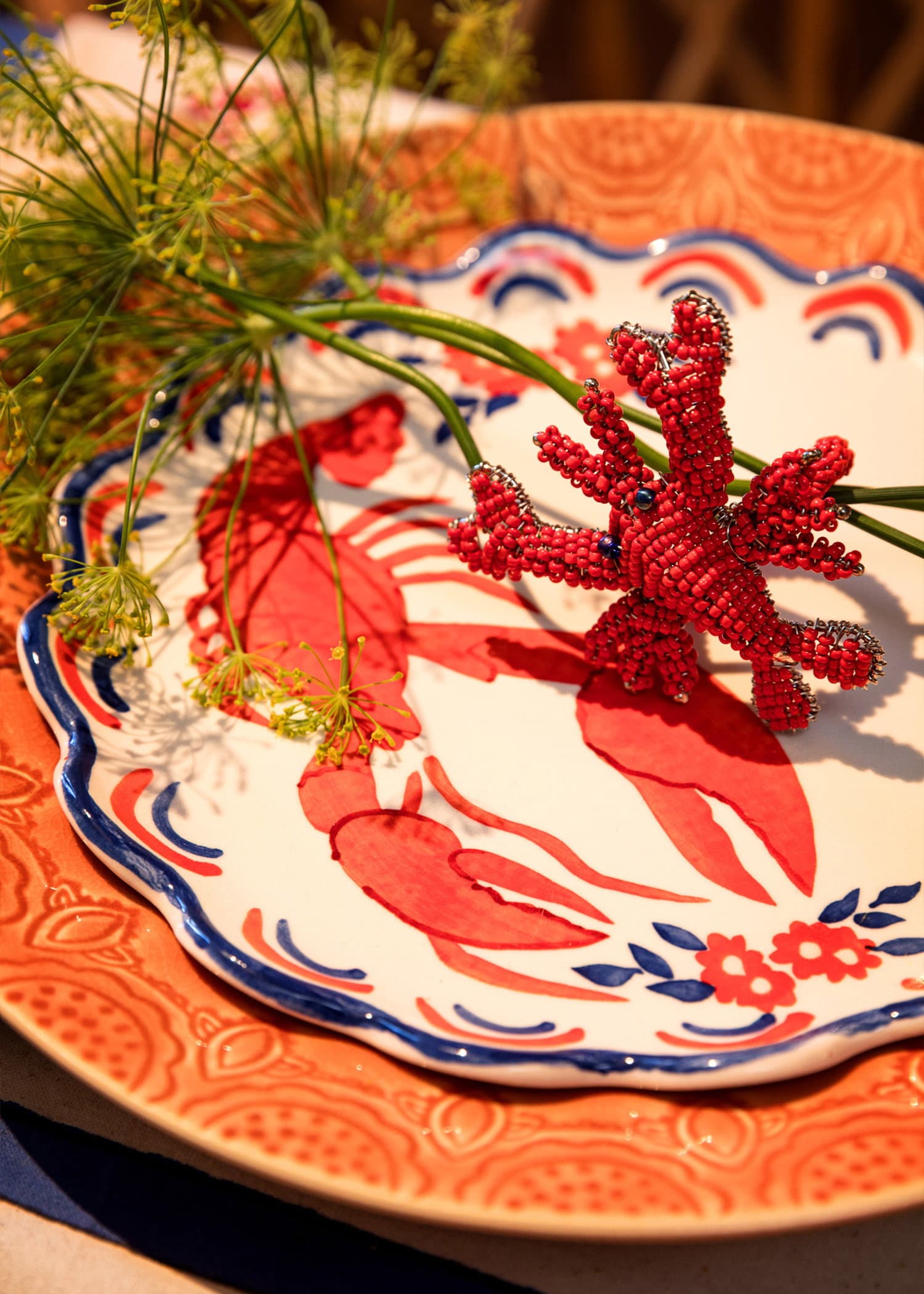 CRAYFISH Handmålad tallrik - Kräfta - Blå 2 - Indiska