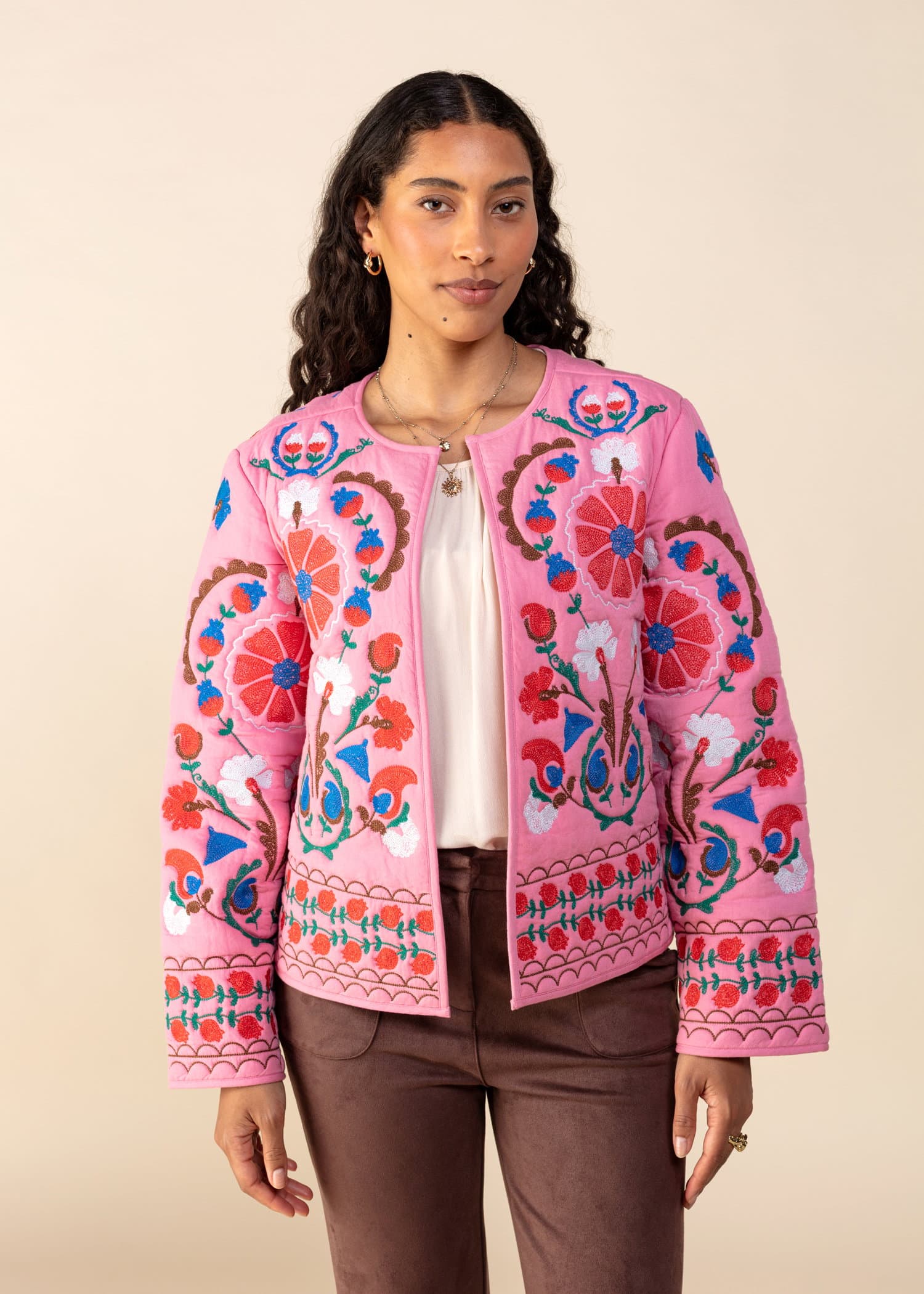 KELLY Kort broderad jacka - Rosa 1 - Indiska