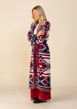 IKAT JACQUARD LONG CARDIGAN - BLUE