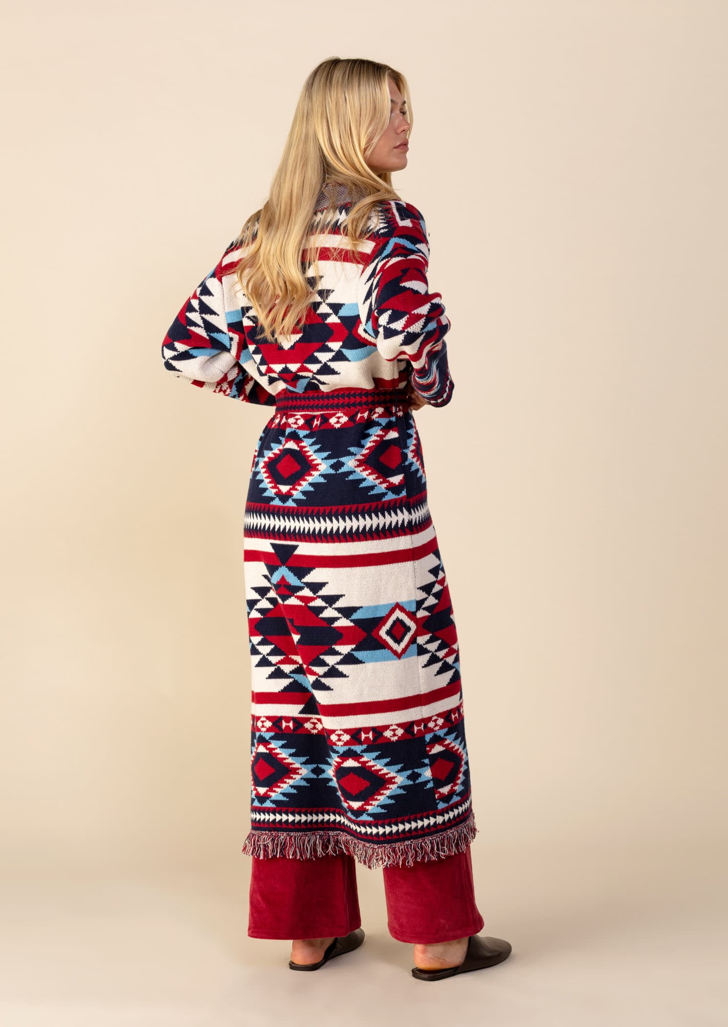 IKAT Lang jacquardstrikket cardigan - Blå 3 - Indiska