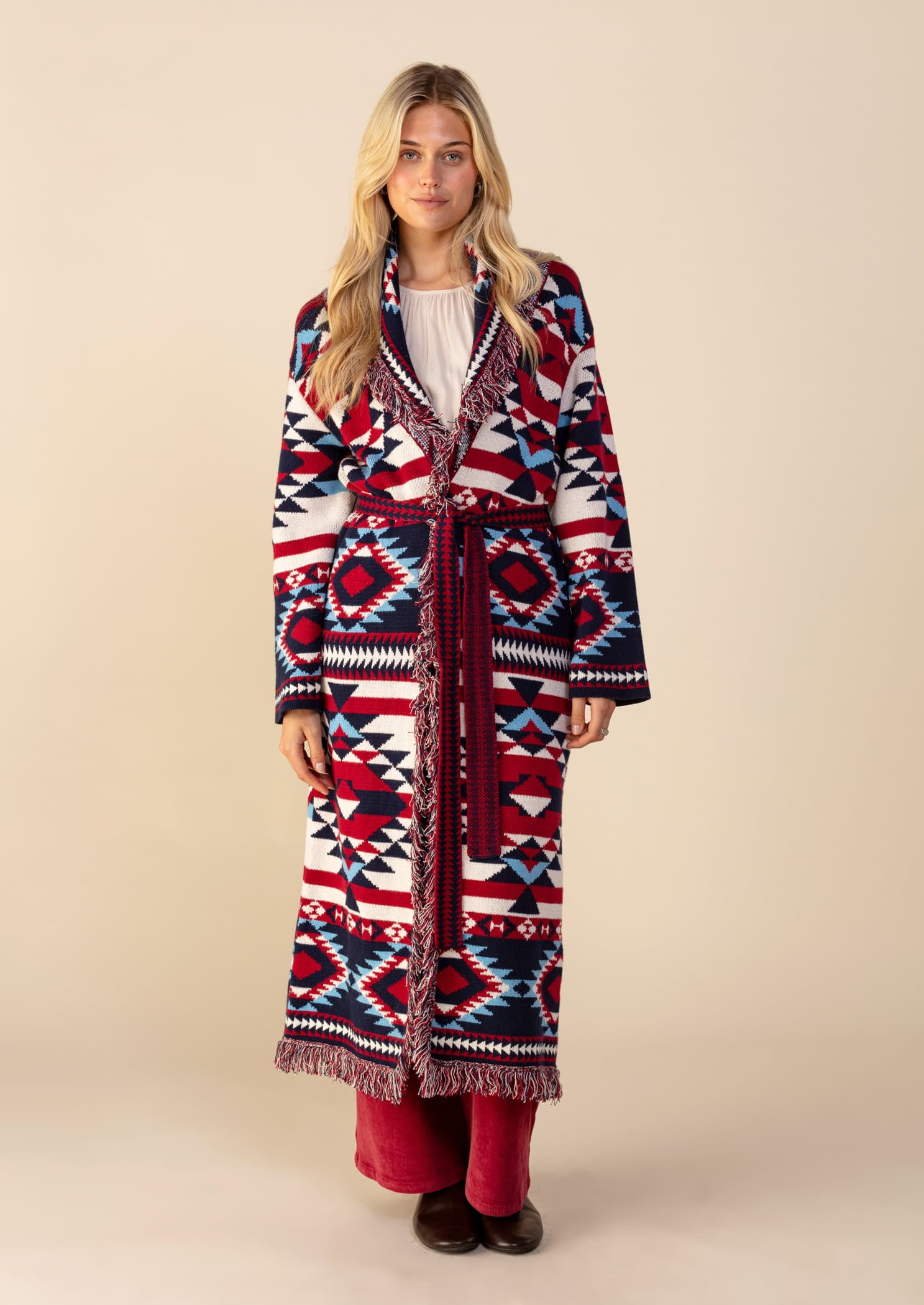 IKAT Lang jacquardstrikket cardigan - Blå 4 - Indiska