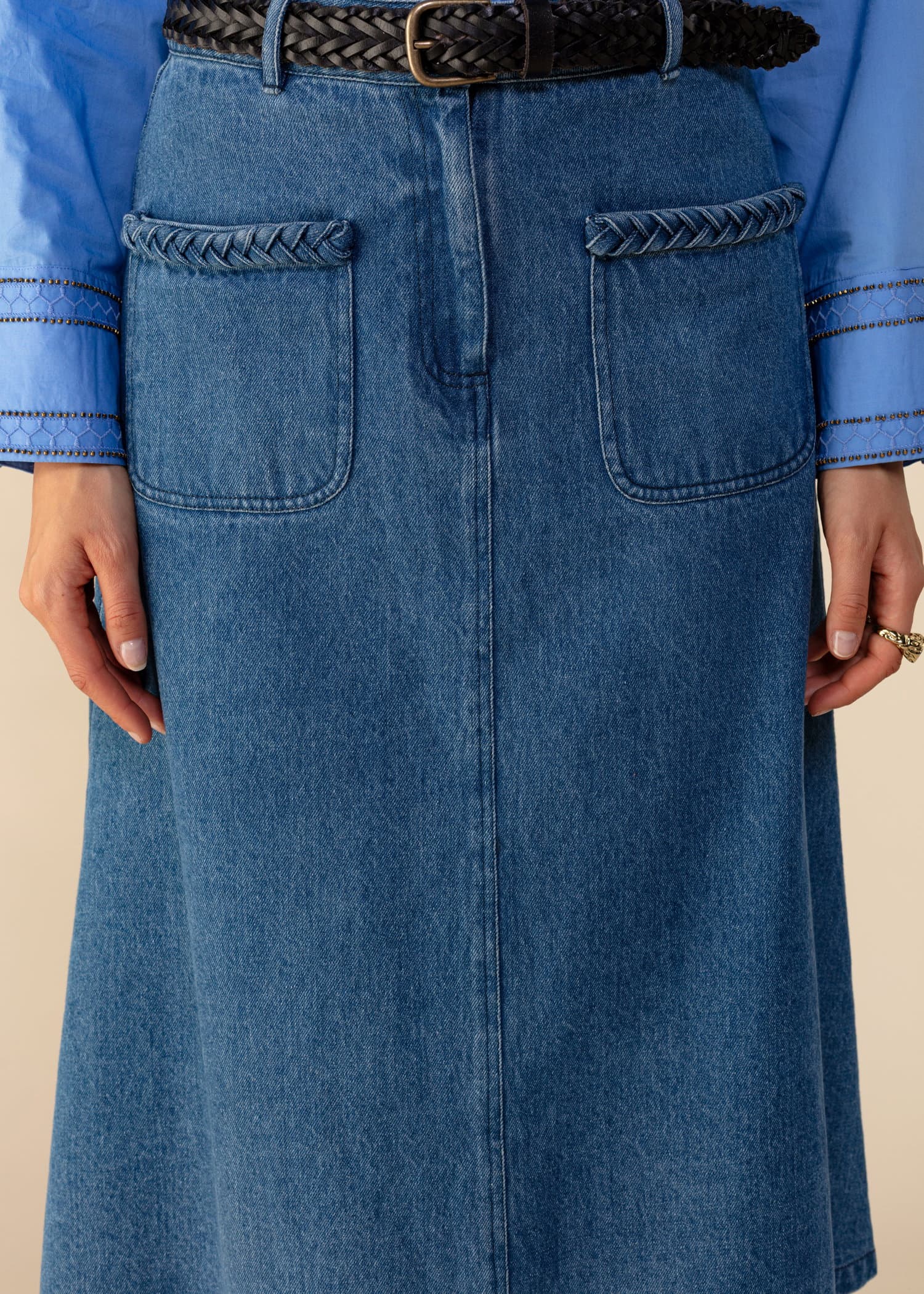 BRAID Flätad jeanskjol - Blå 3 - Indiska