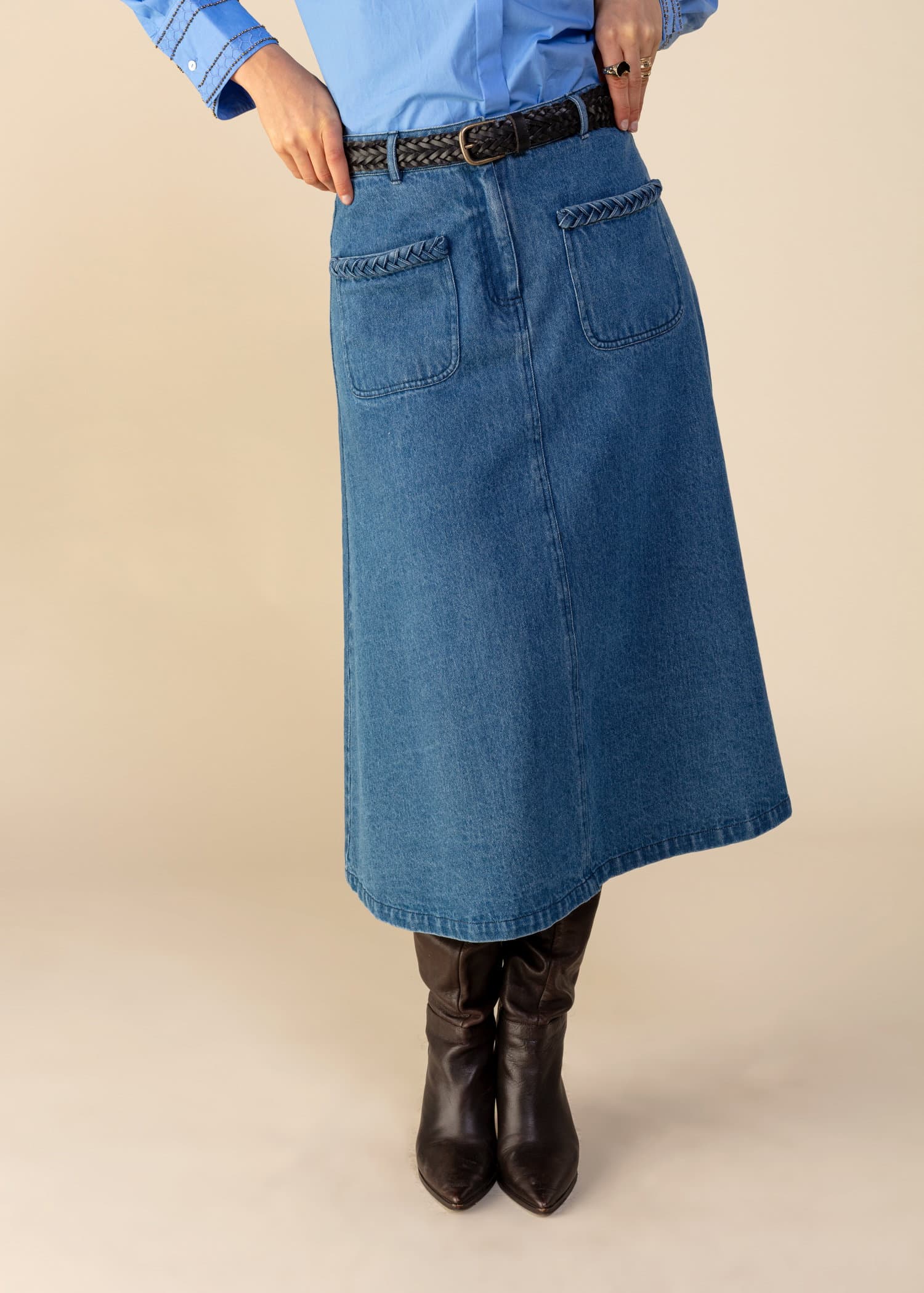 BRAID Flätad jeanskjol - Blå 5 - Indiska