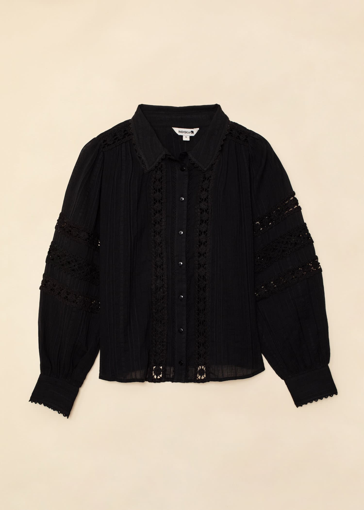 EVANGELINA Bluse med blonder - Svart 6 - Indiska