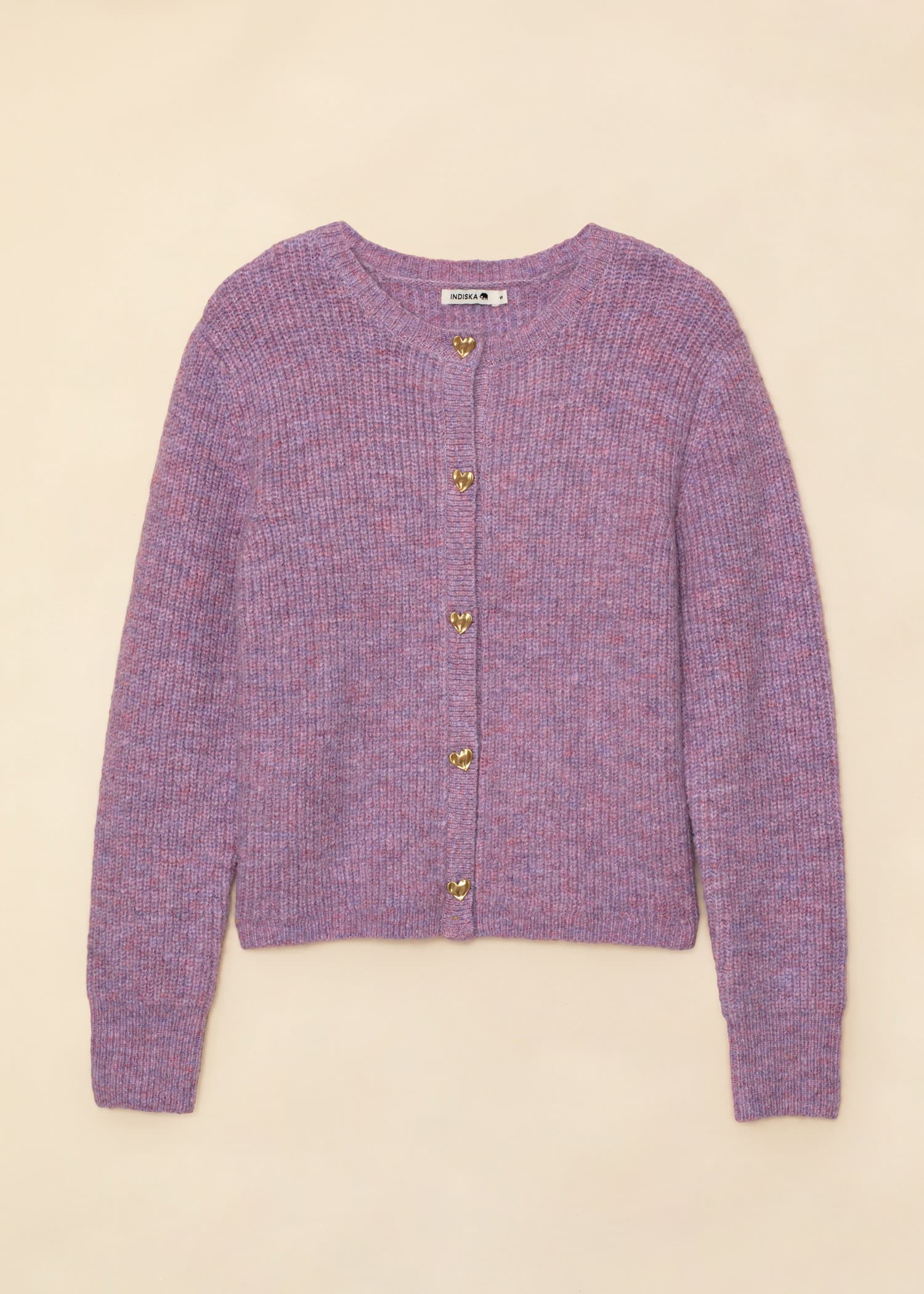 LOVELY Strikket cardigan med hjerteformede knapper - Lilla 1 - Indiska