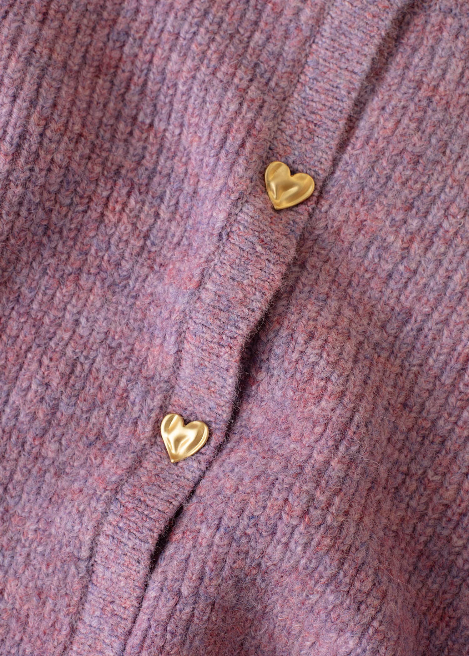 LOVELY Strikket cardigan med hjerteformede knapper - Lilla 2 - Indiska