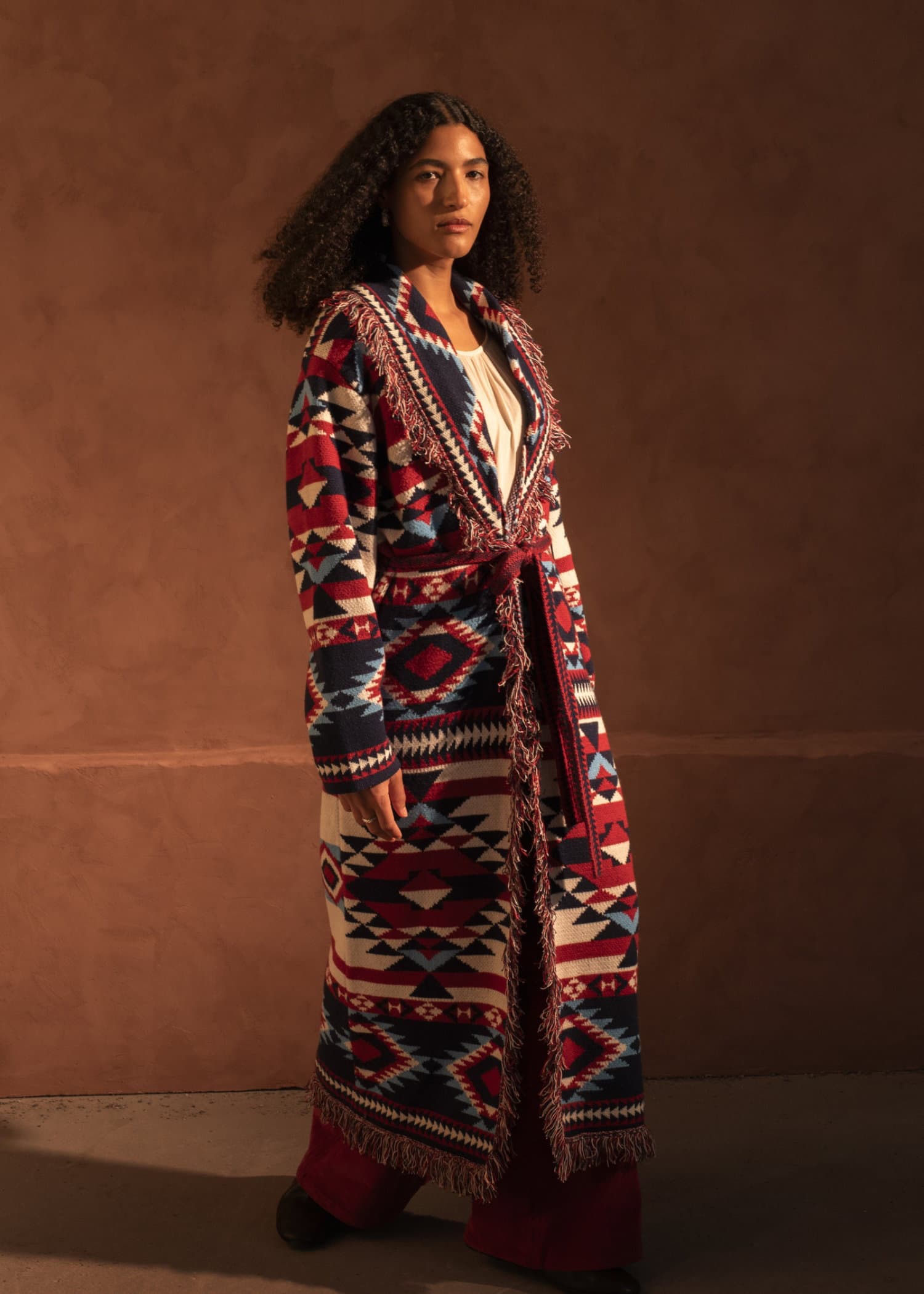 IKAT Lang jacquardstrikket cardigan - Blå 1 - Indiska