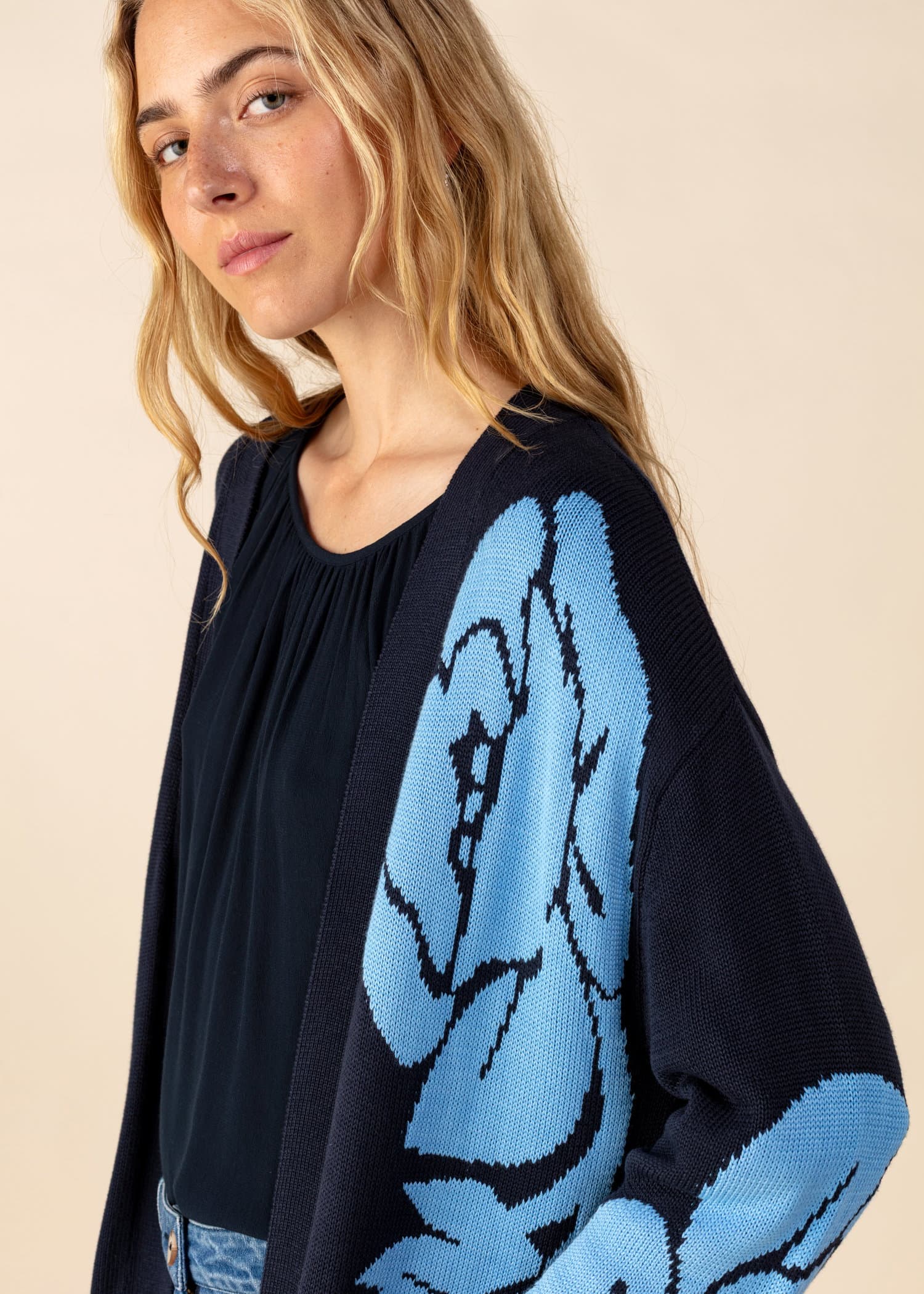 Flower Blomstret cardigan - Blå 2 - Indiska