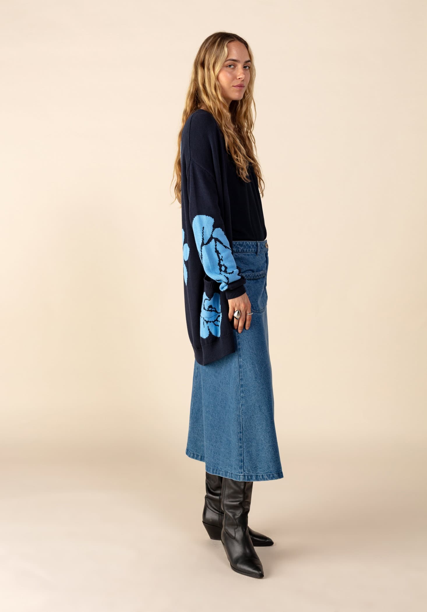 Flower Blomstret cardigan - Blå 3 - Indiska