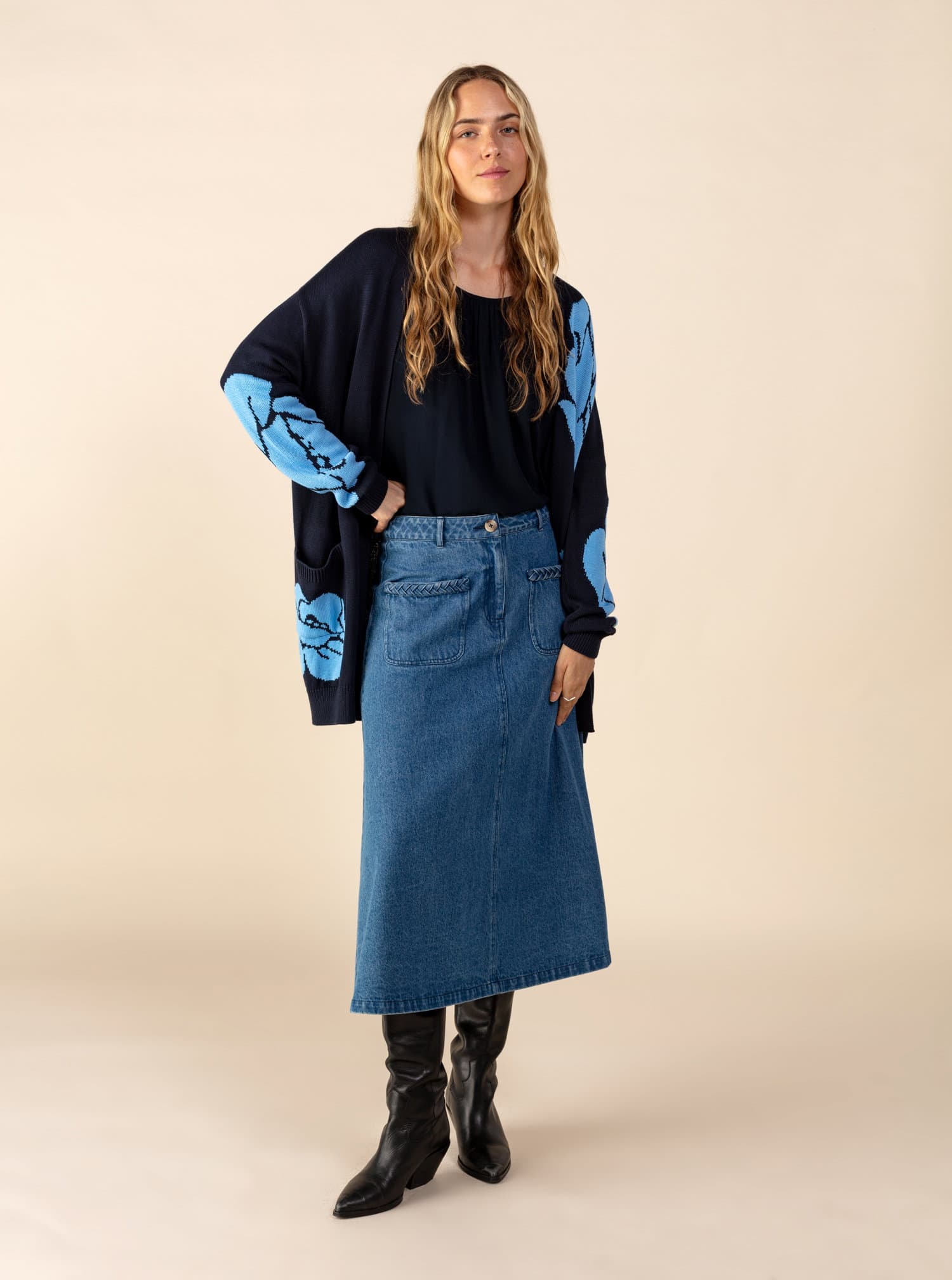 Flower Blomstret cardigan - Blå 4 - Indiska