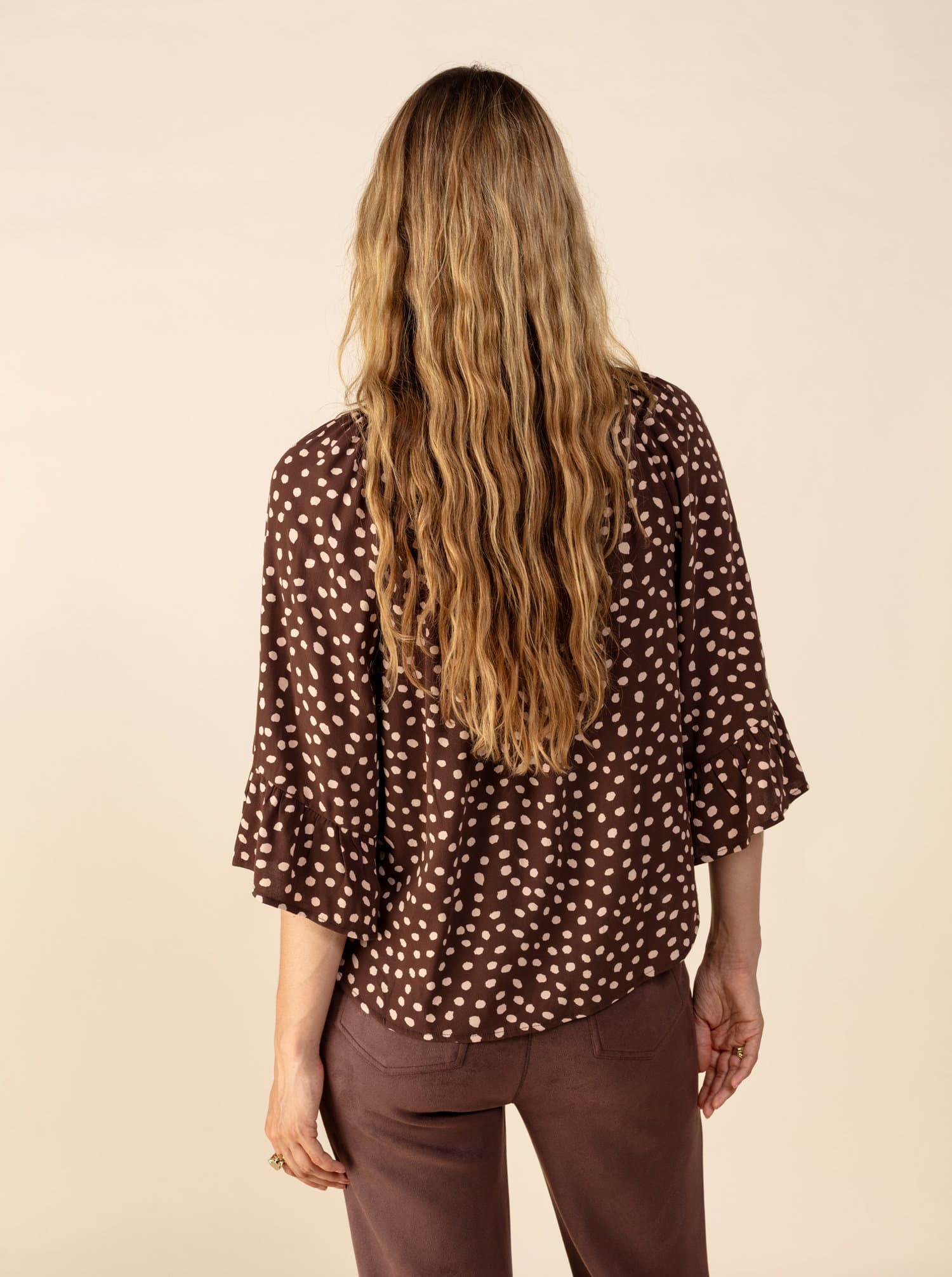 DOLLIE Kuviollinen pusero, jossa 3/4-hihat - Ruskea 3 - Indiska