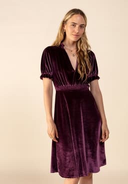 DARIA VELOUR DRESS - WINE