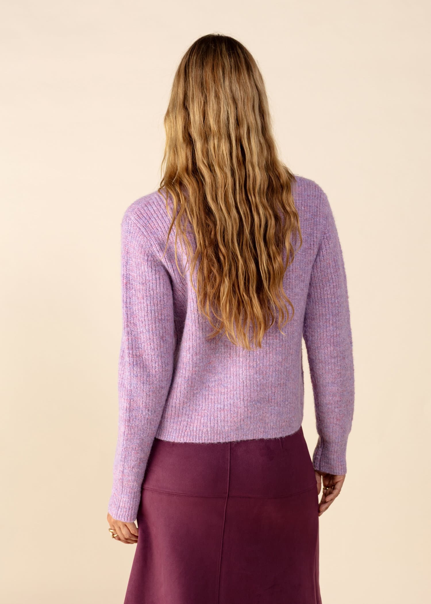 LOVELY Strikket cardigan med hjerteformede knapper - Lilla 2 - Indiska
