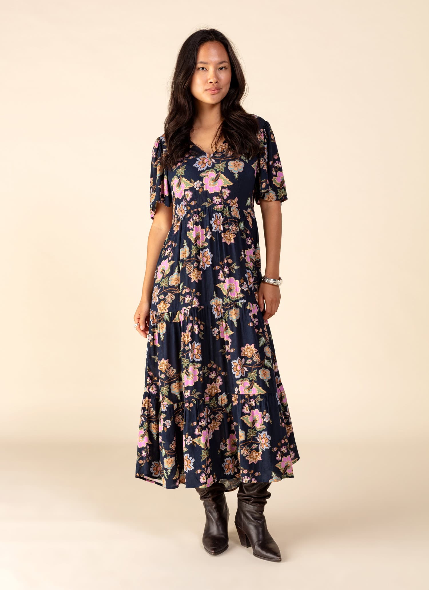 CARLY Midikjole med blomstermønster - Multi 3 - Indiska
