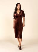 ZUMI LACE VELOUR DRESS - BROWN