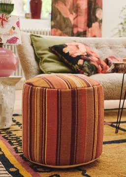 Kilim Round Pouf - MUSTARD