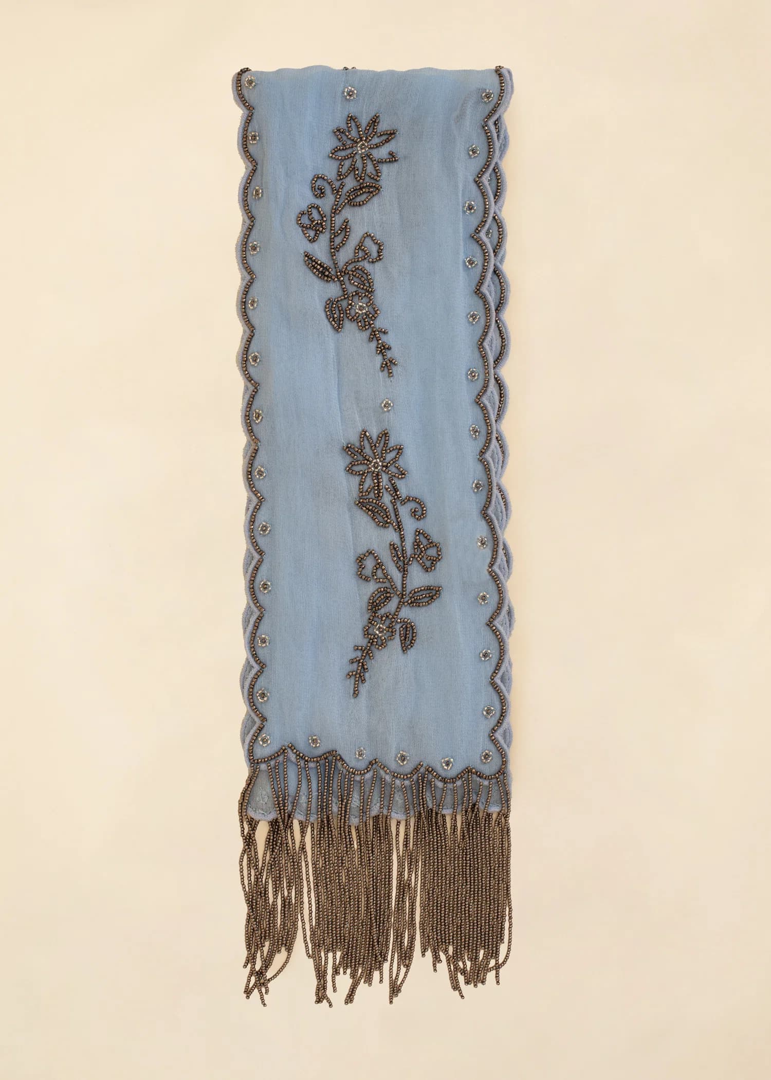 BEADED Kirjailtu huivi pitsireunuksella - Sininen 1 - Indiska