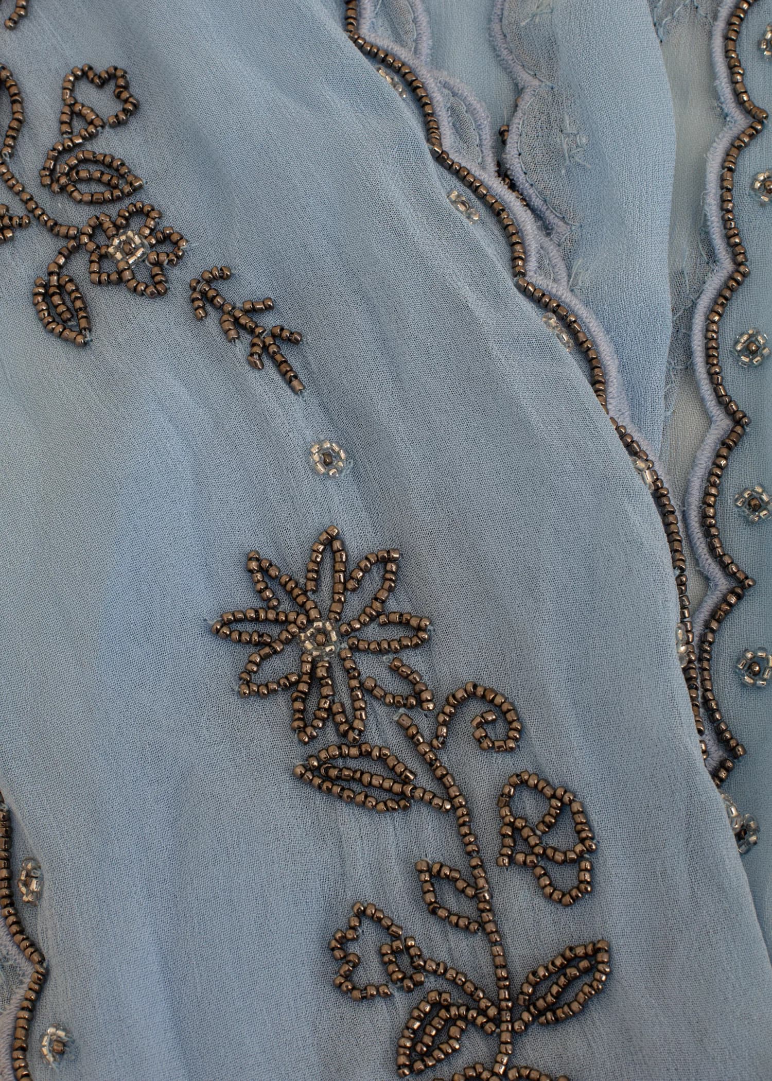 BEADED Kirjailtu huivi pitsireunuksella - Sininen 3 - Indiska