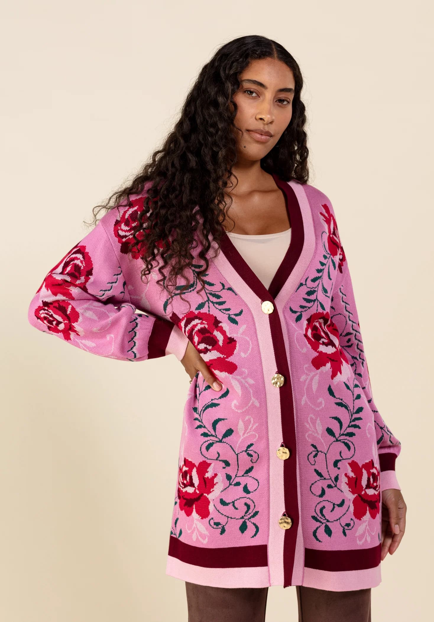 CHRISTY Mønstret cardigan  - Rosa 1 - Indiska