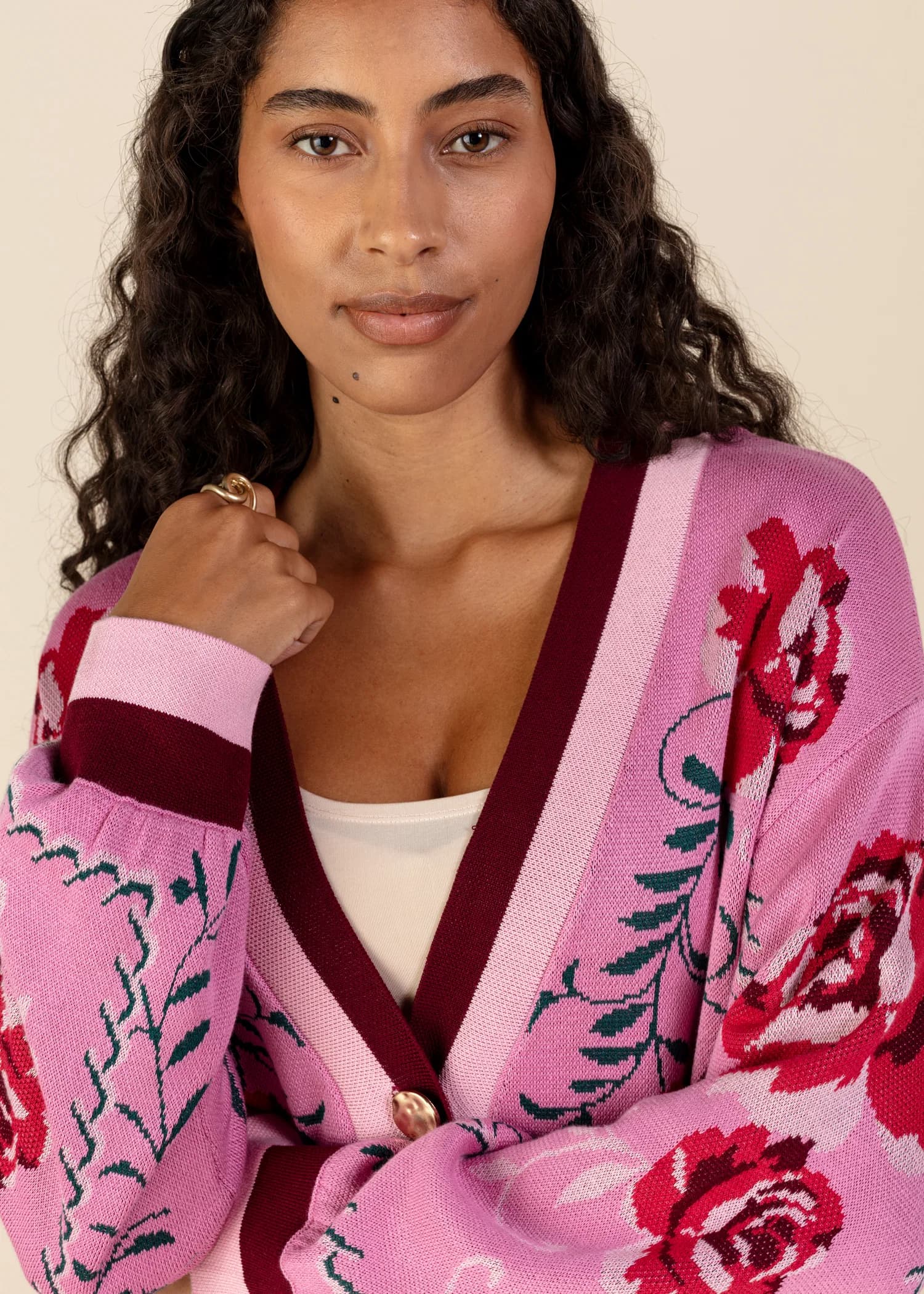 CHRISTY Mønstret cardigan  - Rosa 2 - Indiska