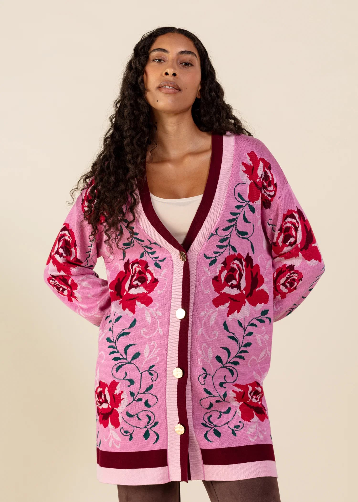 CHRISTY Mønstret cardigan  - Rosa 3 - Indiska