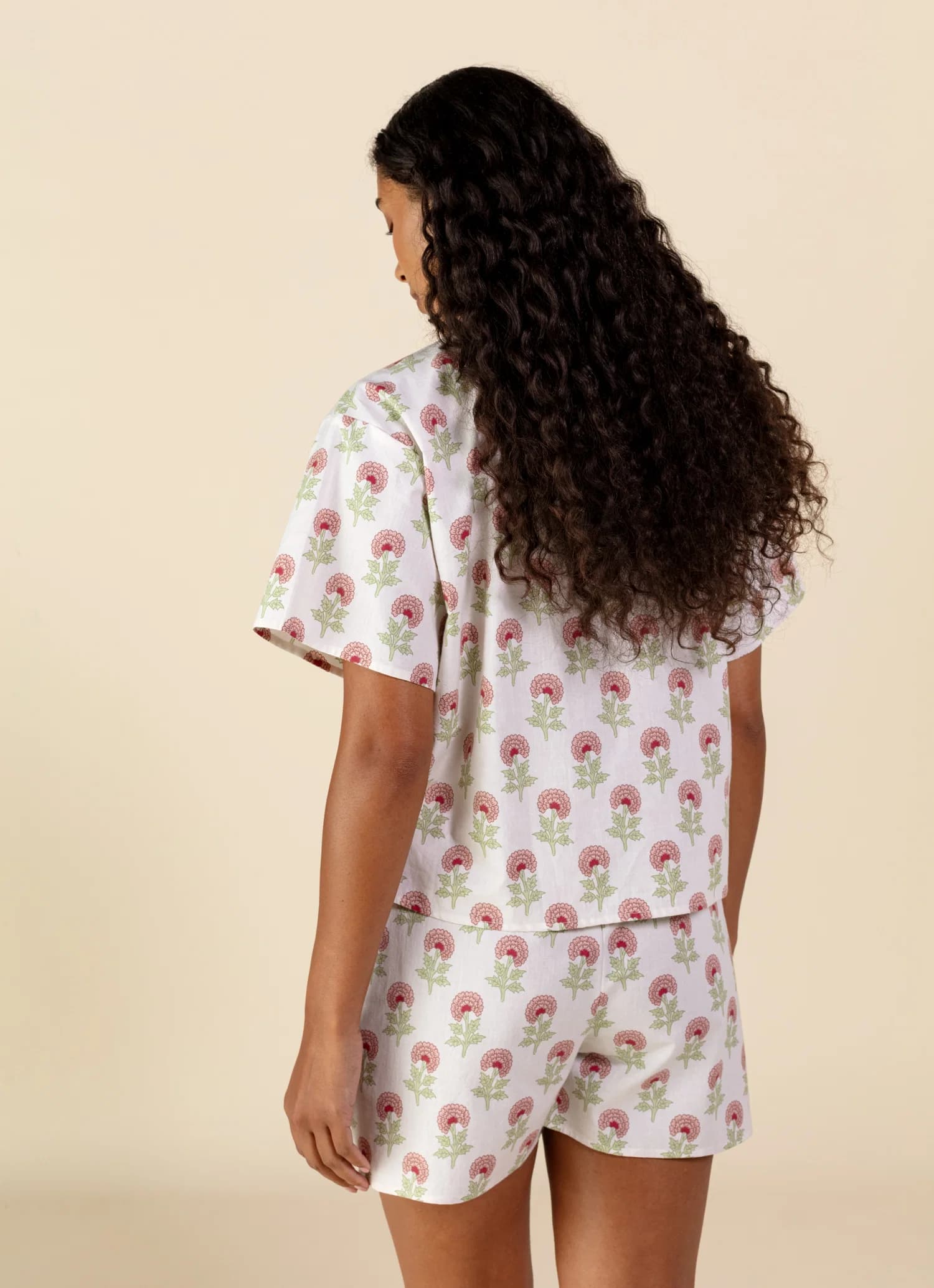 Flora Buttimönstrad pyjamasskjorta i bomull - Rosa 3 - Indiska