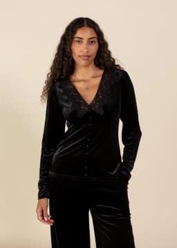ZUMI LACE LS TOP - Black