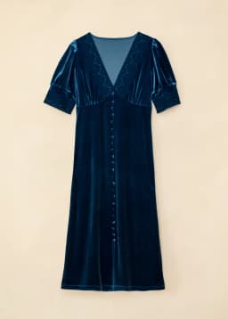 ZUMI LACE VELOUR DRESS - BLUE