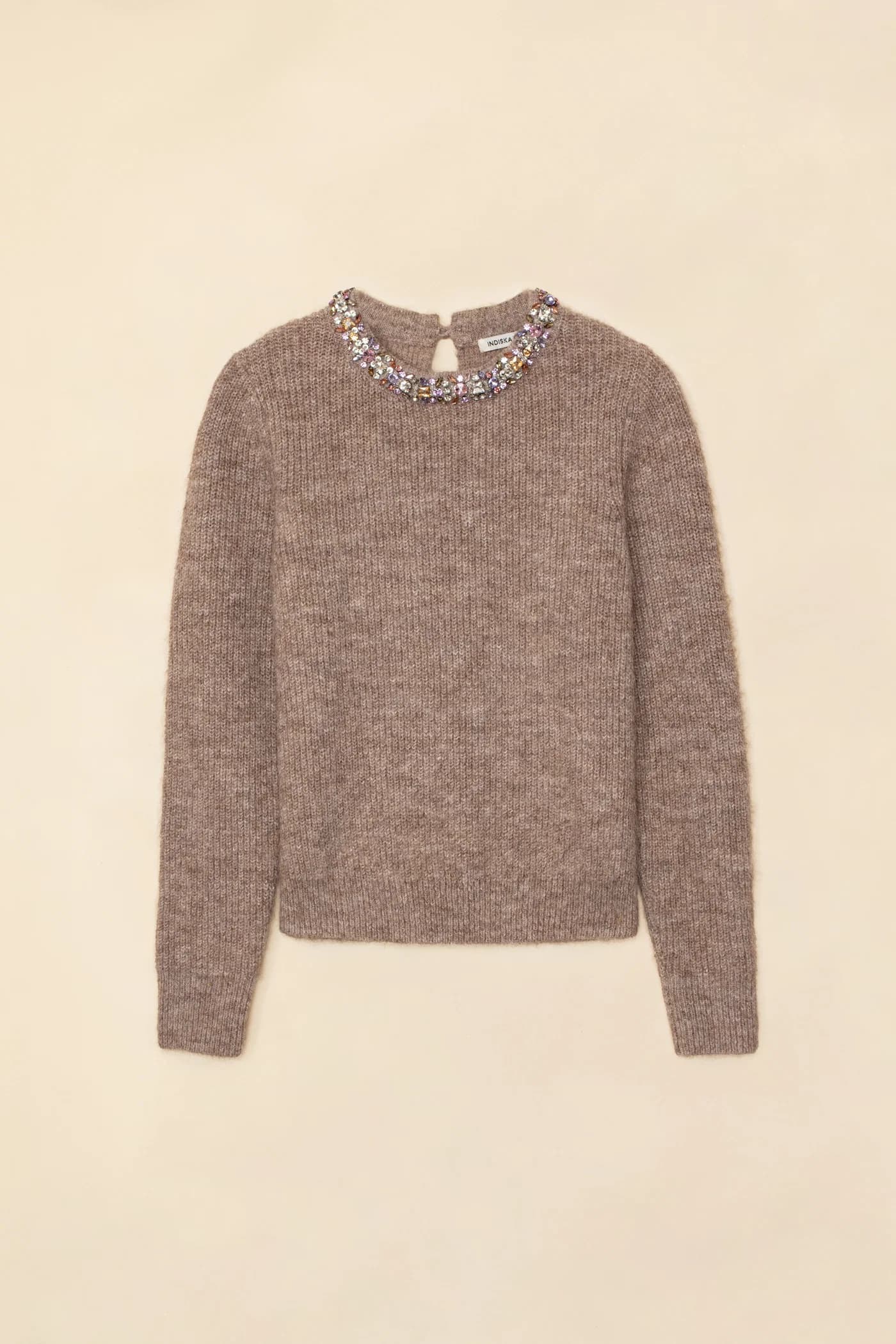 DOROTHY Stickad tröja med dekorativa stenar - Beige 1 - Indiska