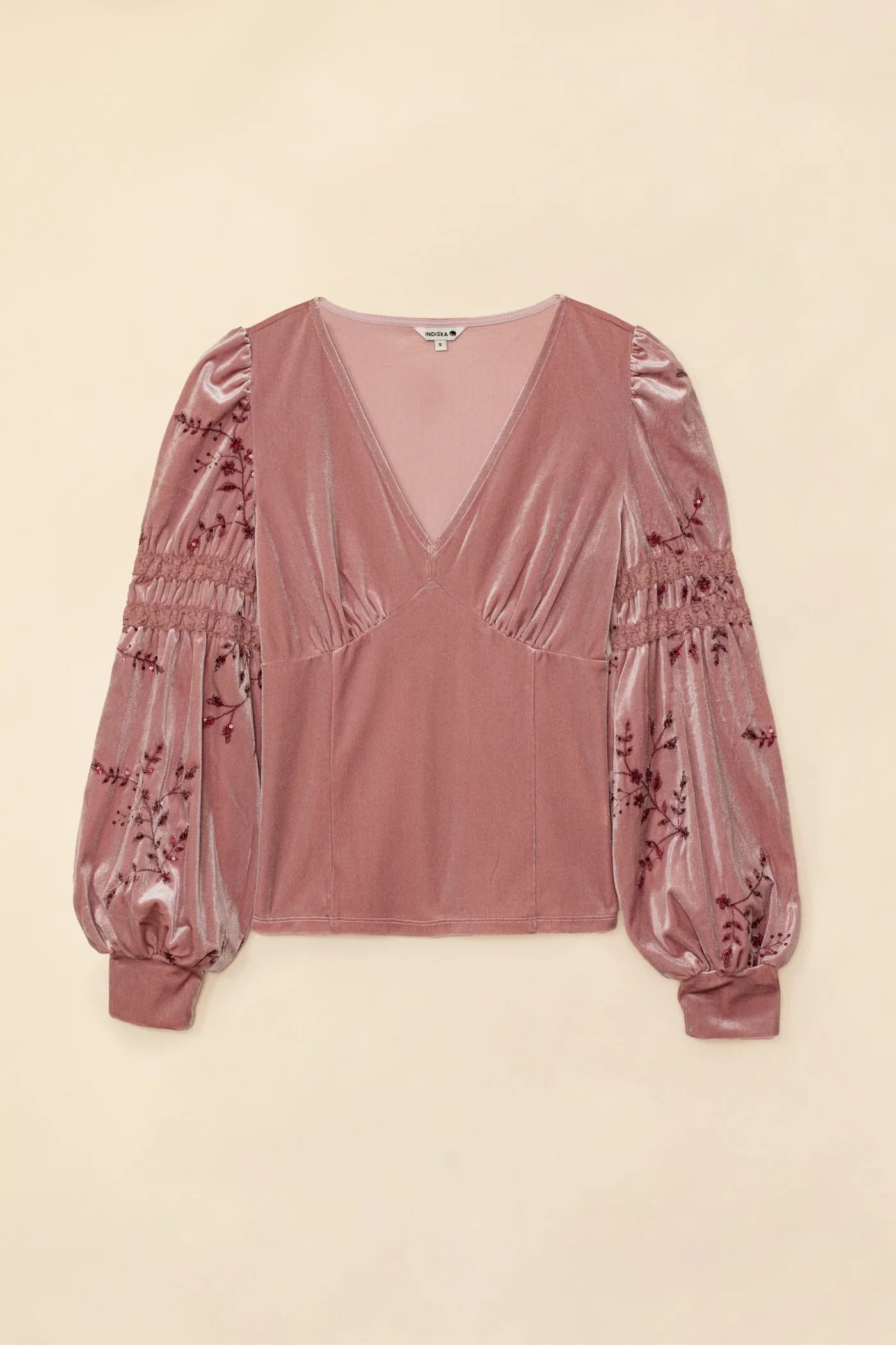 LIORA Broderad blus i velour - Rosa 1 - Indiska