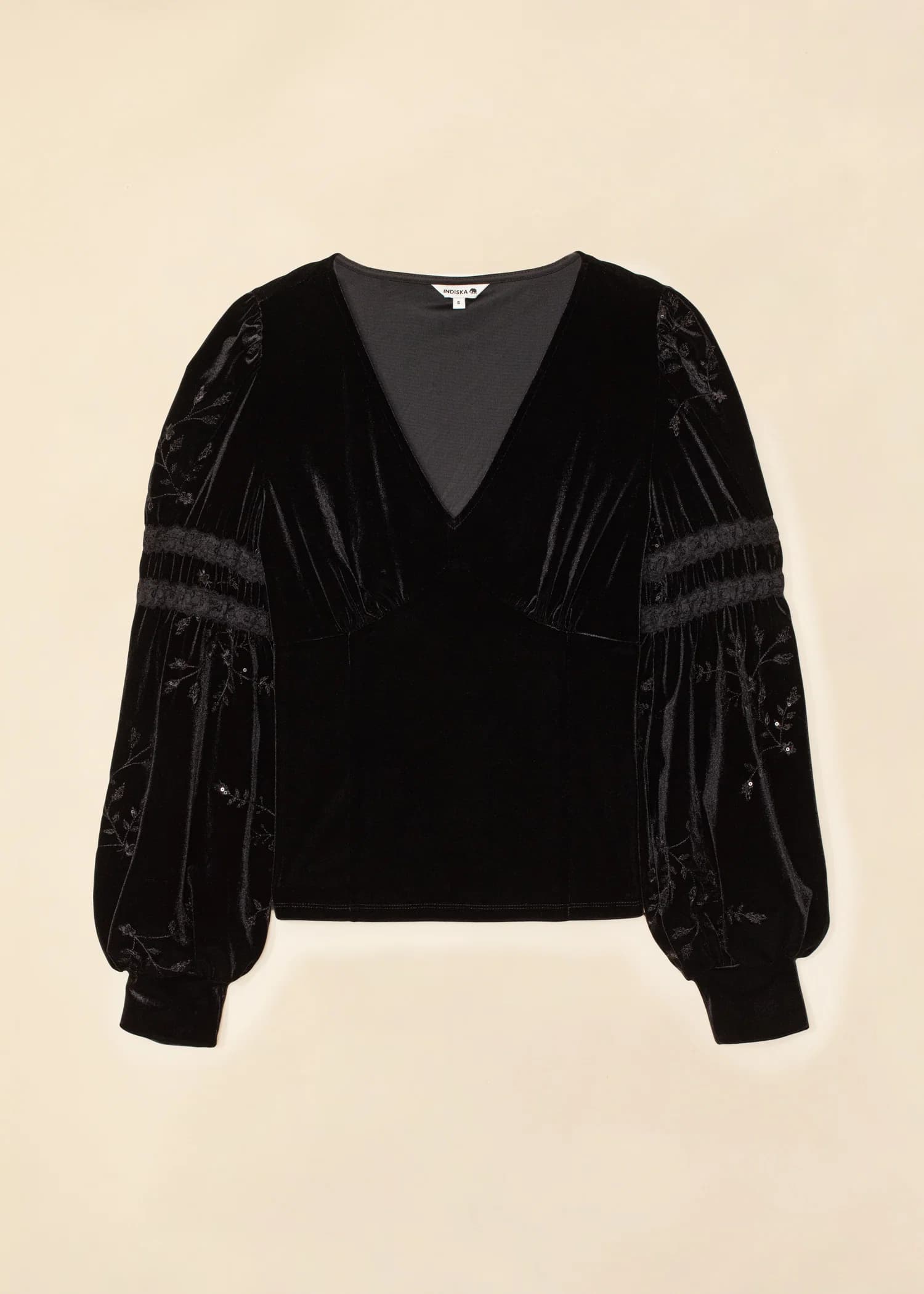 LIORA Broderad blus i velour - Svart 1 - Indiska