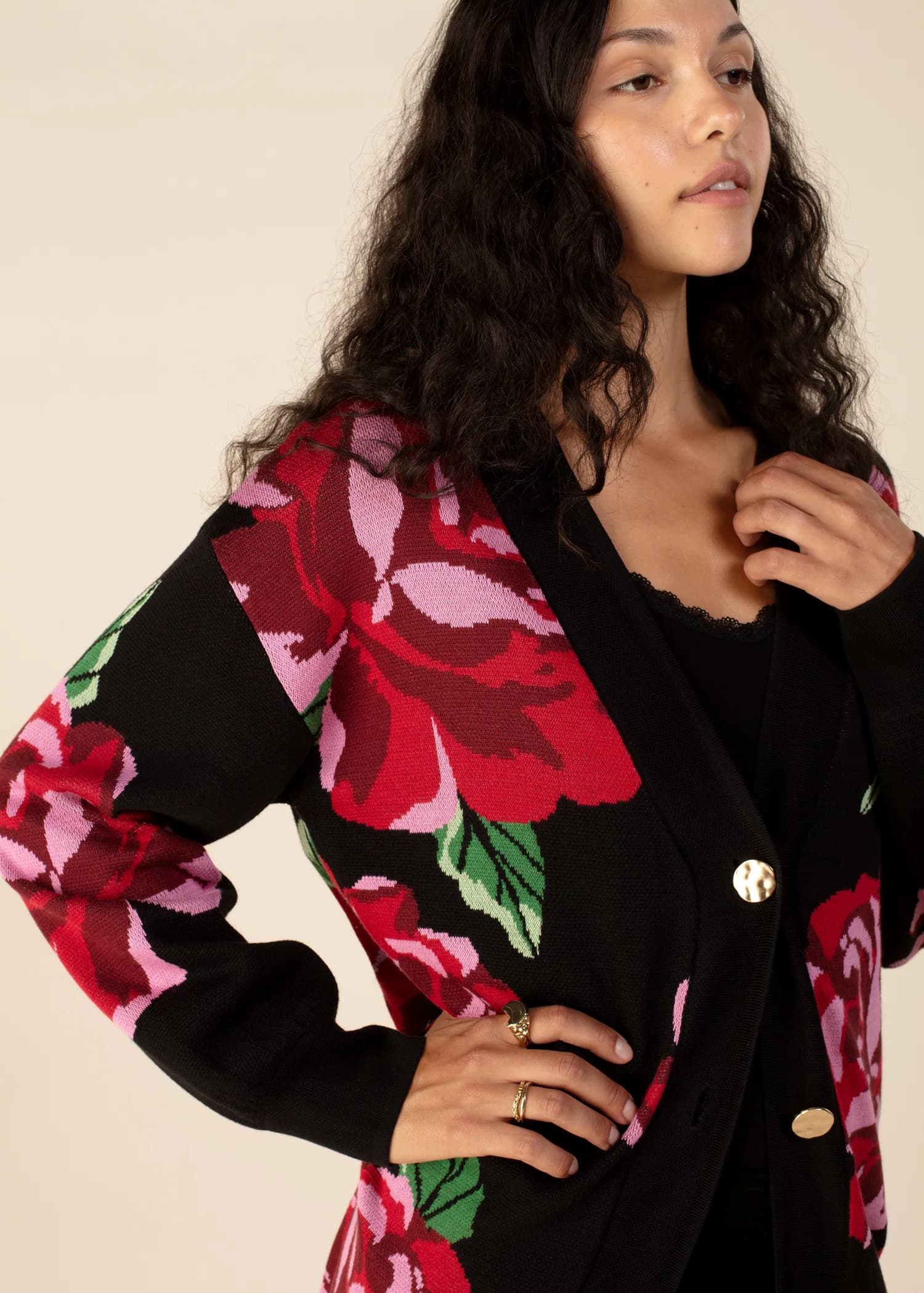 CHRISTY Mønstret cardigan  - Svart 3 - Indiska