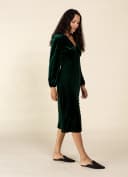 ZUMI LS VELOUR DRESS - GREEN