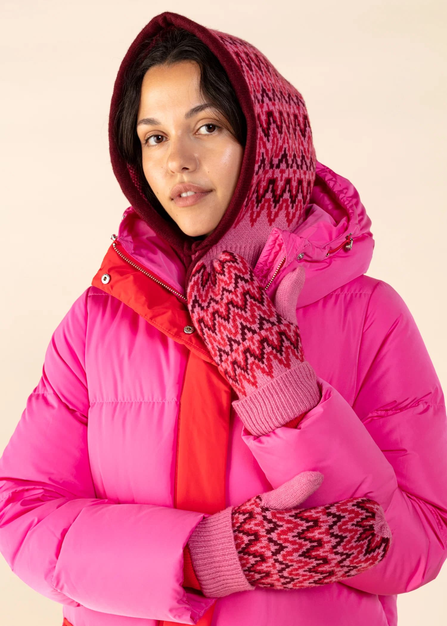 BIBBI Jacquardstickade vantar - Rosa 3 - Indiska