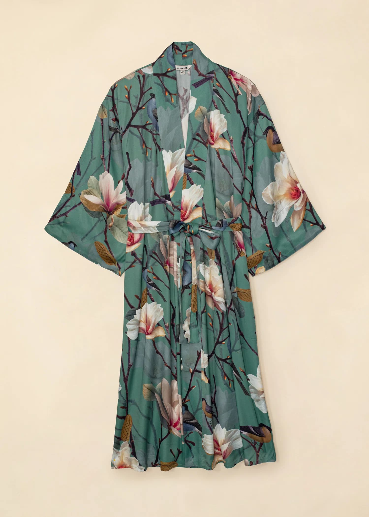 AMIRA Blommig lång kimono - Grön 1 - Indiska