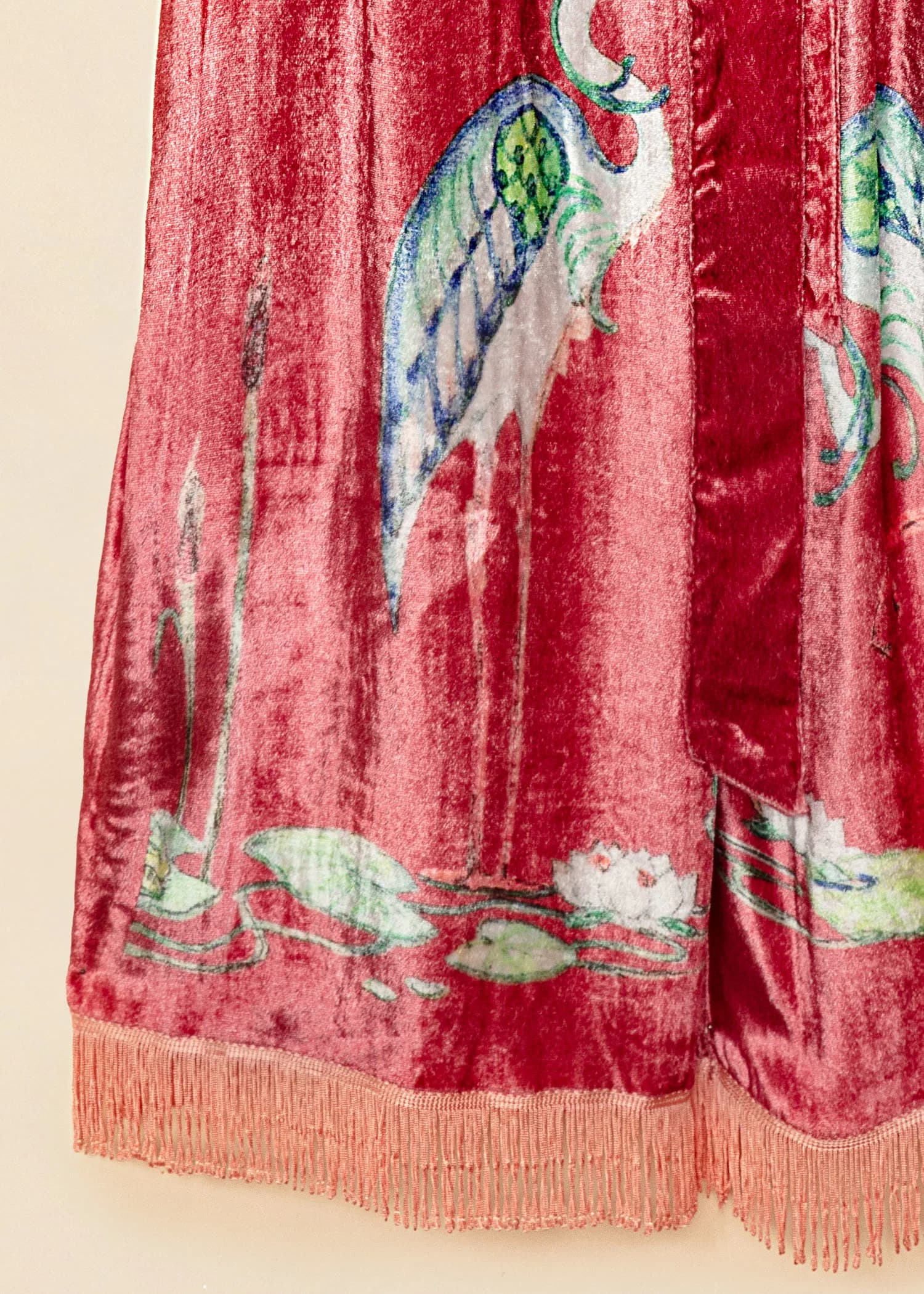 Velvet Lång mönstrad sammetskimono - Rosa 3 - Indiska