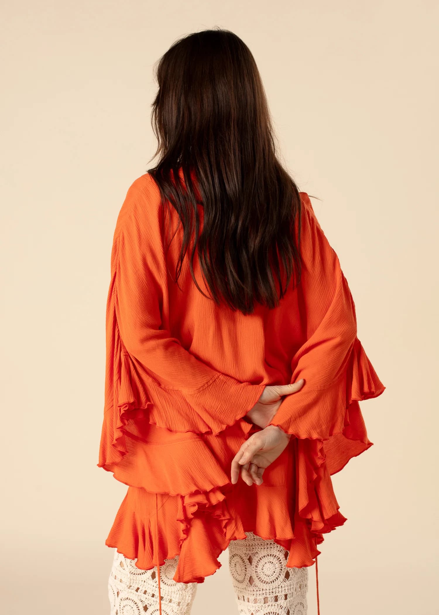 RUBY Orange tunika med volang - Orange 5 - Indiska