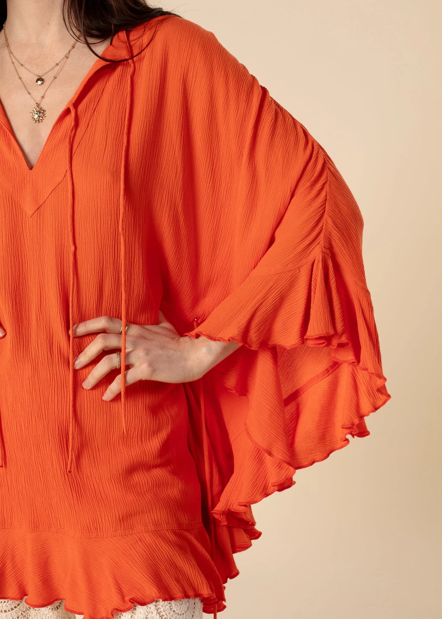 RUBY Orange tunika med volang - Orange 2 - Indiska